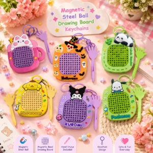 Magnetic Steel Ball Drawing Board Keychain | Magnetic Bead Fidget Toy Keychain | Cute Character Magnetic Drawing Keychain
