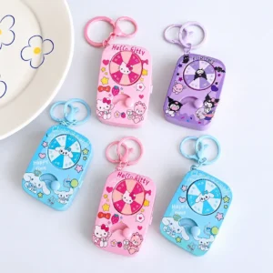 Cartoon Turntable Spinner Keychain – Cute Character Rotating Wheel Bag Charm
