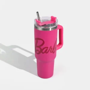 Barbie Pink Insulated Tumbler with Straw and Handle | Stylish Lightweight Stainless Steel Sporty Style Tumbler