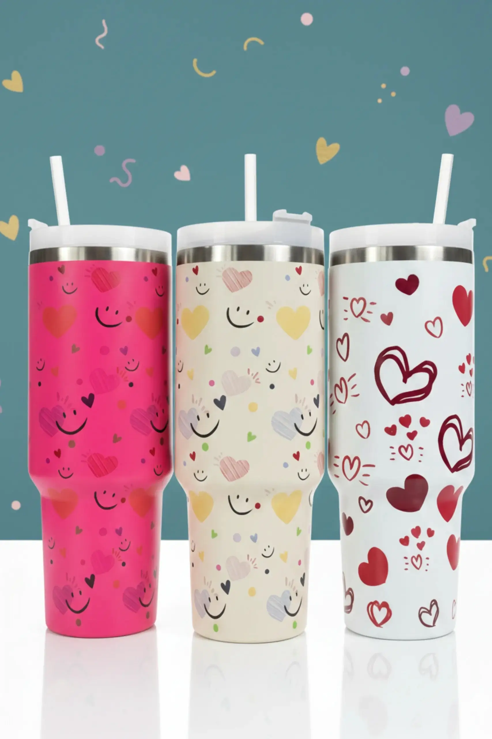 Love and Smiles Pink Insulated Tumbler with Straw and Handle | Stylish Lightweight Stainless Steel Sporty Style Tumbler - Image 2